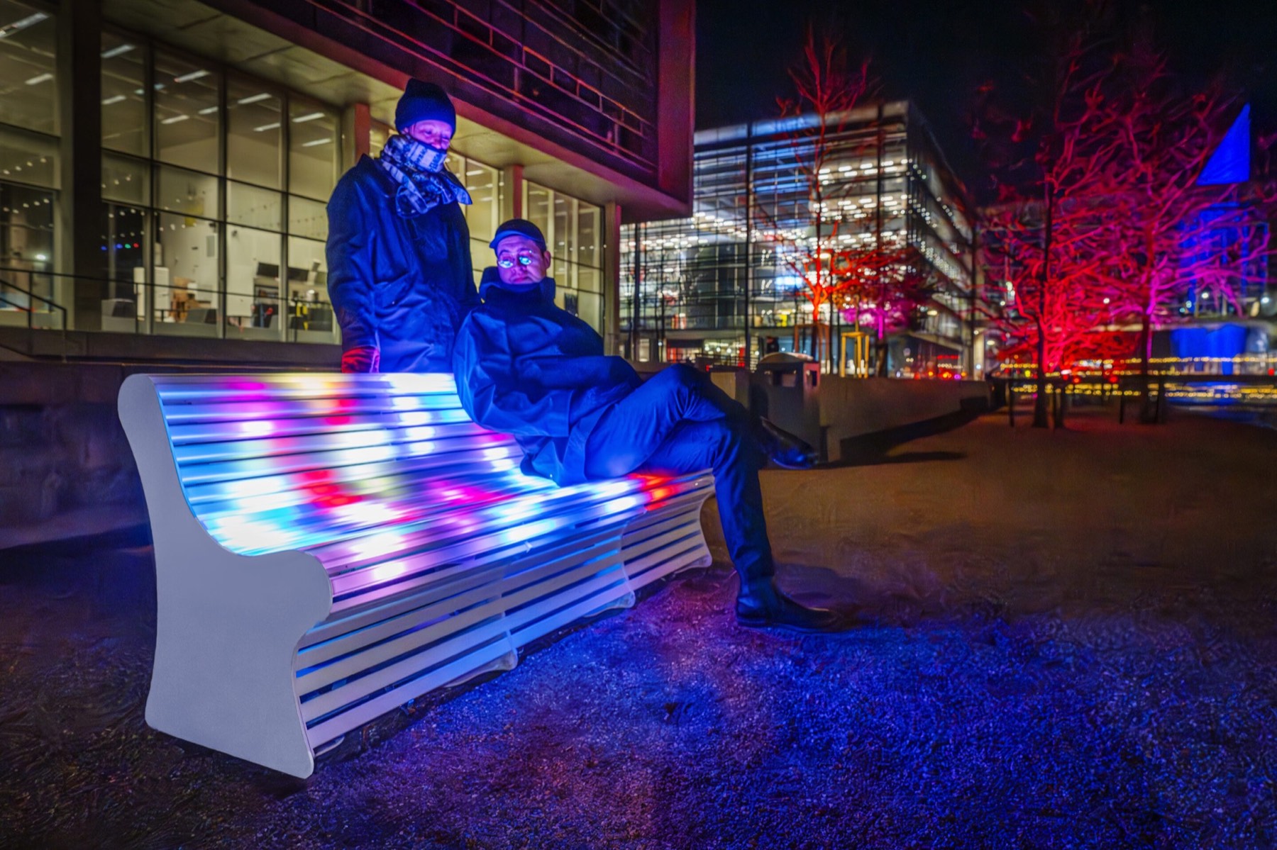 Panchina LED interattiva al Copenhagen Light Festival, di notte